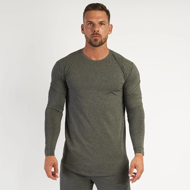 Men's Cotton Fashion T-shirt Full Sleeve Mens Autumn Tshirts Male Gym Bodybuilding Tee Shirts Casual T Shirt For Man Sportswear