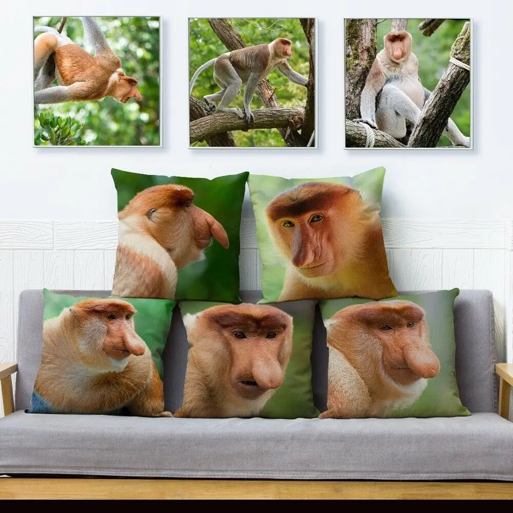 Nasalis larvatus Print Throw Pillow Proboscis Monkey Cushion Covers Linen Pillow