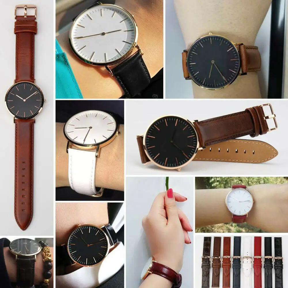 4-Color 18/19/20mm Width Optional Leather Watch Wrist Band Strap Bracelet Belt With Buckle For Daniel Wellington Durable