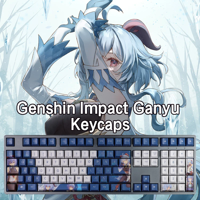 

Genshin Impact Ganyu Keyboard Keycap Sublimation Anime Keycaps for Standard Universal Mechanical Gaming Keyboard Pbt 108 Key