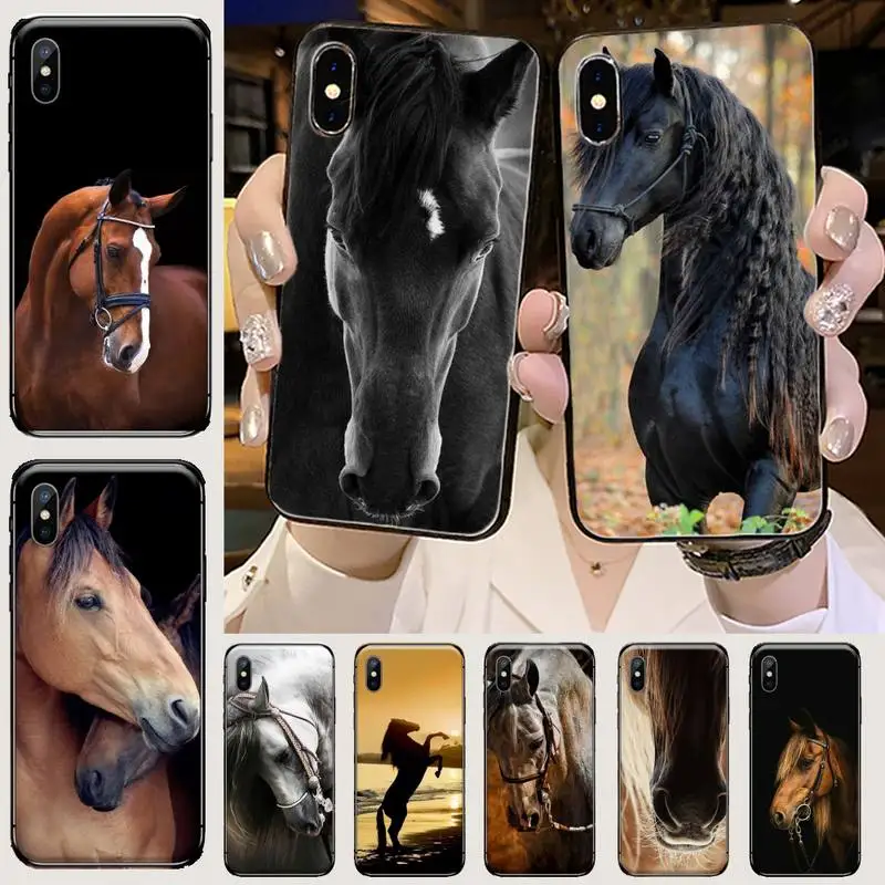 Horse animal painting pattern Silicone Black Phone Case For iphone 14 plus x xs xr 11 12 13 pro max mini