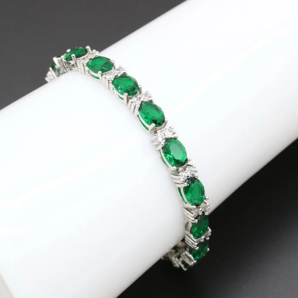 New Fashion Silver Color Bracelet For Women Superior Green Zirconia  Adjustable Link Chain Bracelet Length 19cm