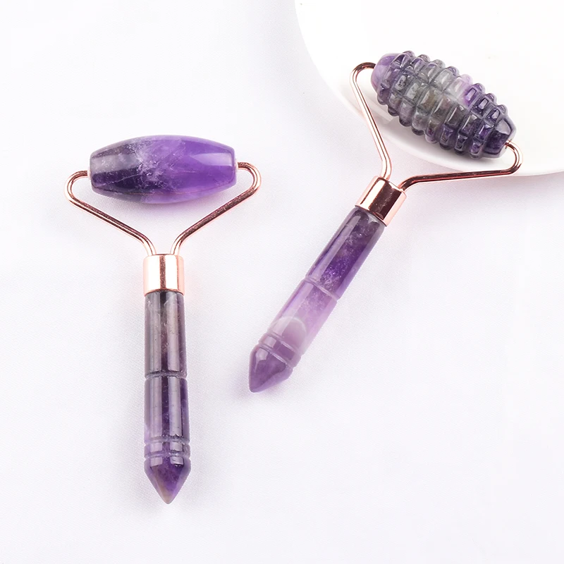 Großhandel Amethyst Kristall Roller Gesicht Pflege Gua Sha Werkzeug Natürliche Stein Quarz Gesichts Gesundheit Massage Zauberstab Spa Akupunktur Schönheit