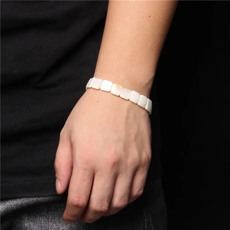 Square Natural White Shell Beaded Bracelet Mother Of Pearl Shell Bracelets For Women Men Summer Sea Beach Party Jewelry