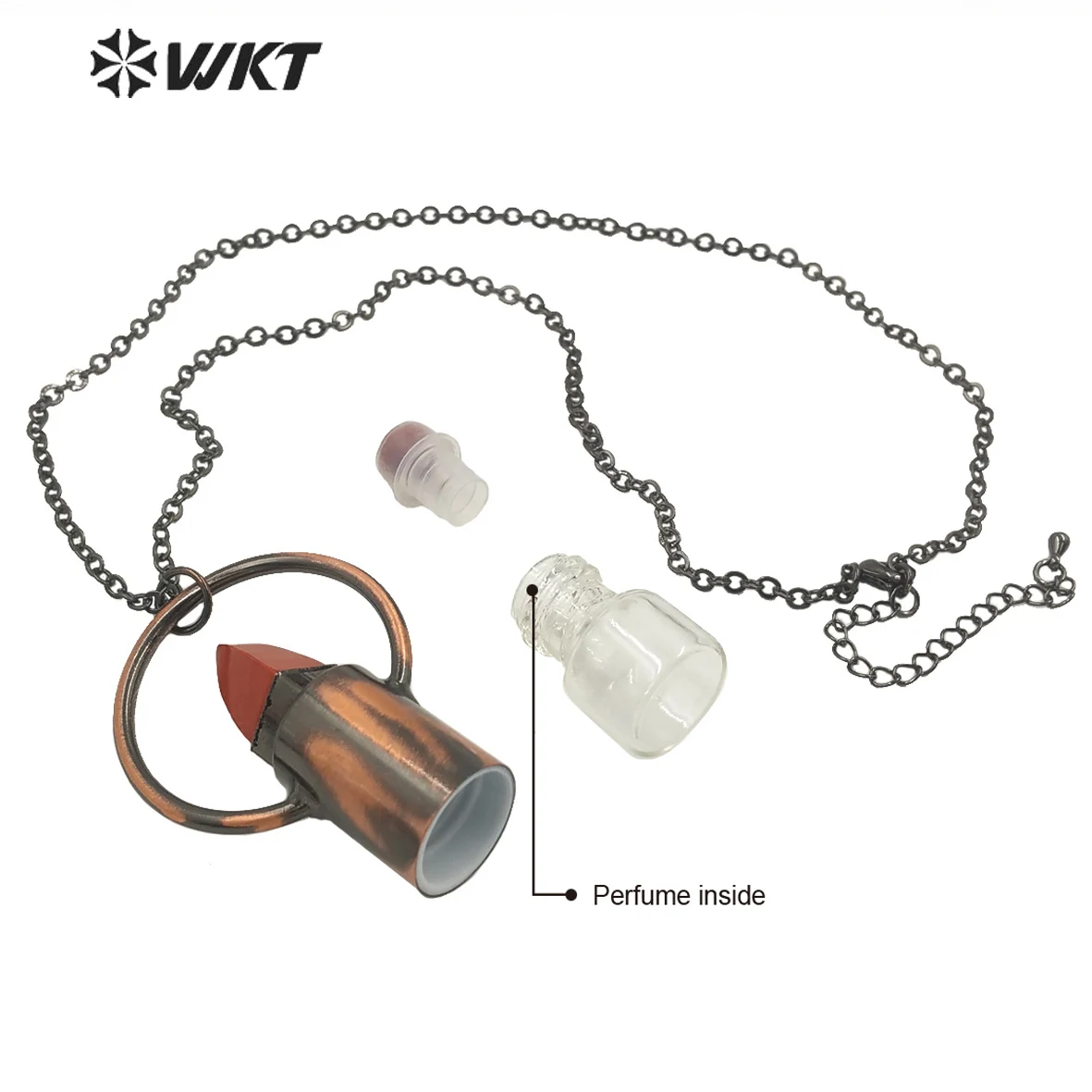 WT-N1297 Amazing Unique new boho natural stone made roll perfume bottle pendant necklace in Antique copper plated