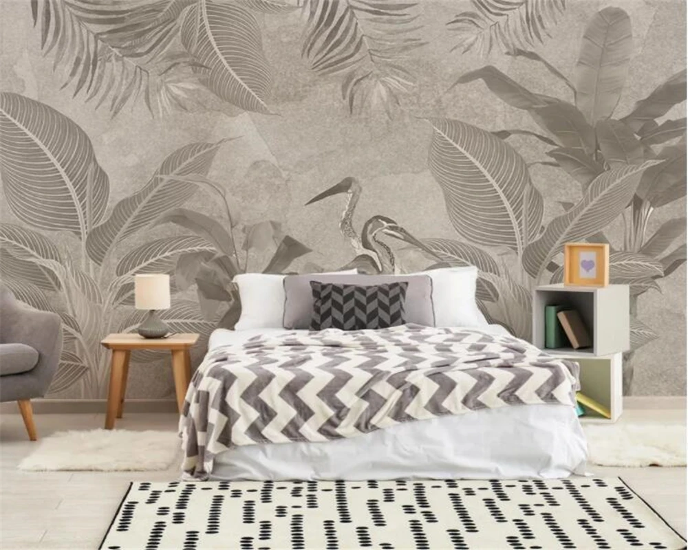 Custom wallpaper Nordic hand-painted vintage tropical Southeast Asia flowers and birds TV background decoration 3d wallpaper
