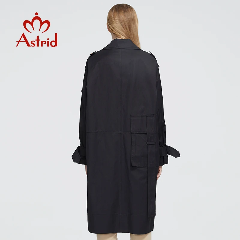 Astrid 2022 New Spring Autumn Trench Coat long Fashion cappuccio antivento di grandi dimensioni giacca a vento nera bottoni per abbigliamento