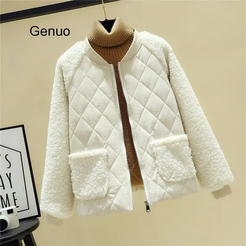 Yellow Patchwork Parkas Fashion New Women Plush Casual Lambs Thicken Loose Cashmere Stitching Jacket Female Casual Streetwear