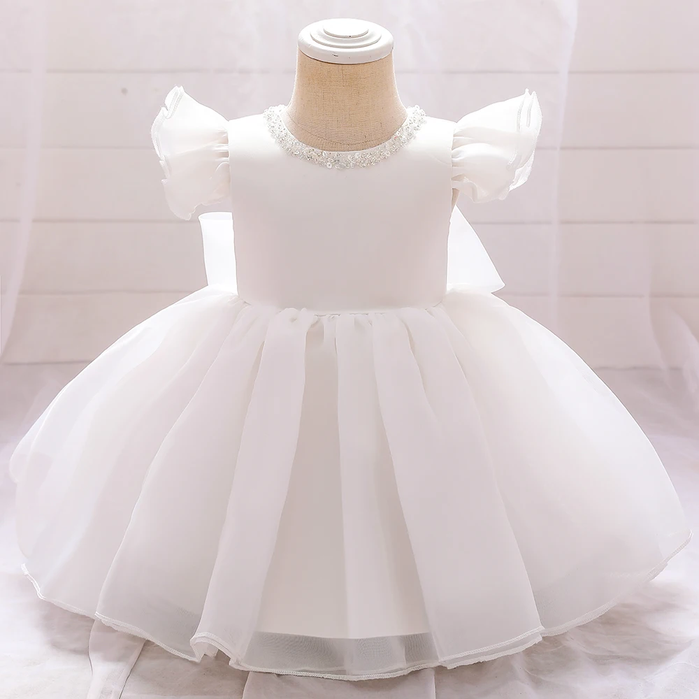 Baby Girls White Baptism Dress Big Bow Toddler Christening Ball Gown Kids Dress For Girl Birthday Princess Party Dresses