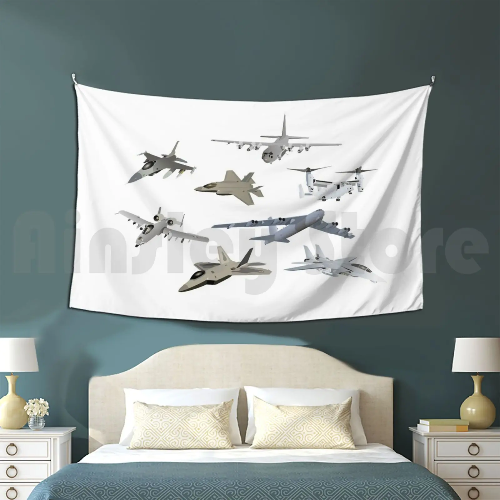 Us Military Airplanes Tapestry Background Wall Hanging American Military Pattern Aviation Jet Fighter Attack Plane