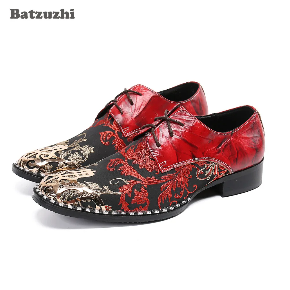 

Batzuzhi Italian Style Men's Shoes Luxury Lace-up Genuine Leather Dress Shoes Men Red Party/ Wedding Shoes Men Zapatos Hombre