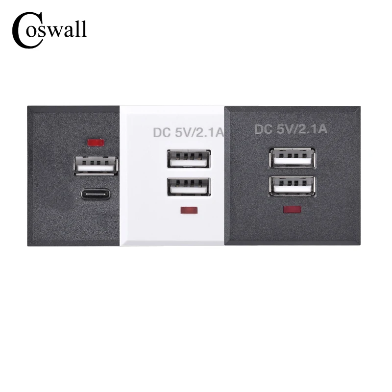 COSWALL Quality Snap-in Embedded USB & Type C / Dual USB Charging Outlet Module For Table Socket 2.1A Maximum With LED Indicator