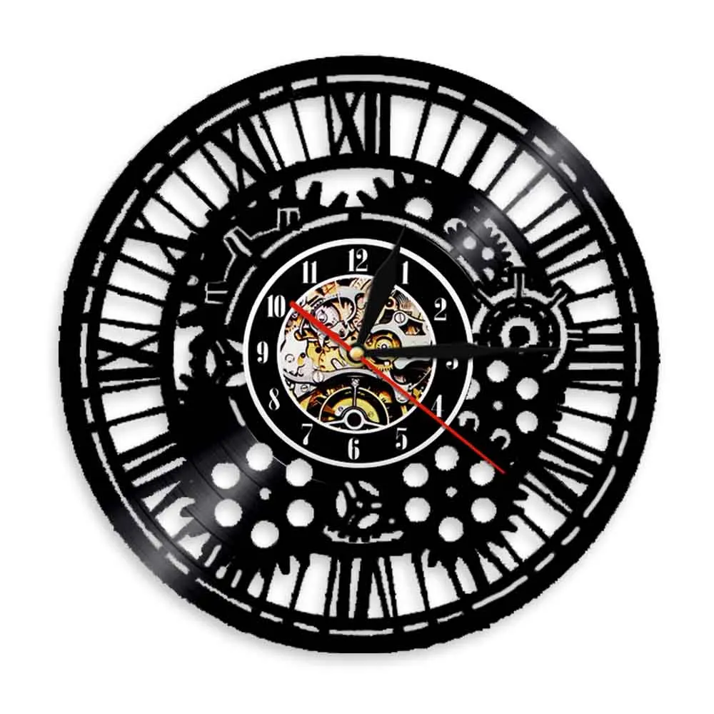 Gears Steampunk Wall Clock Decorative Watch Vintage Vinyl Record Hanging Quiet Clock Cyclist Cycling Fan Cogwheels Gift Handmade