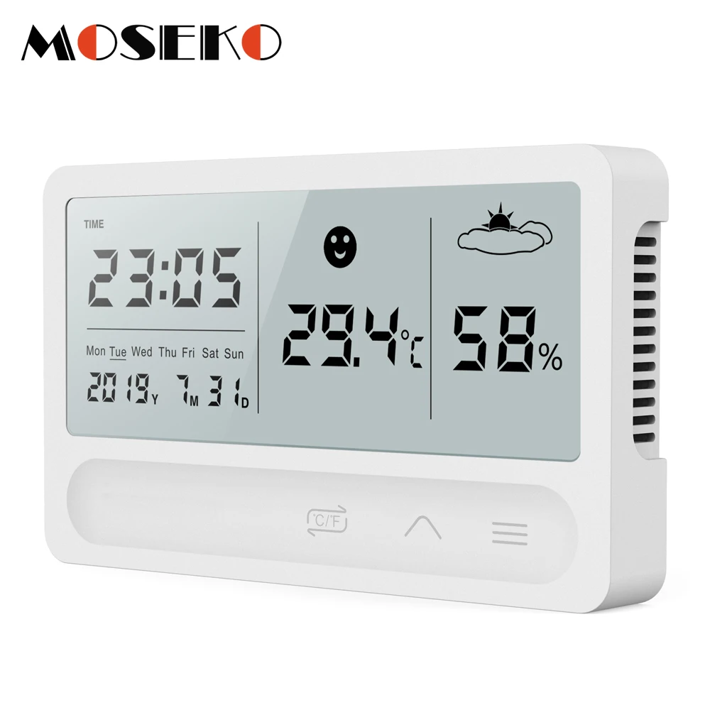 Multifunction Chargeable Thermometer Hygrometer Automatic Electronic Temperature Humidity Monitor Alarm Clock Large LCD Screen