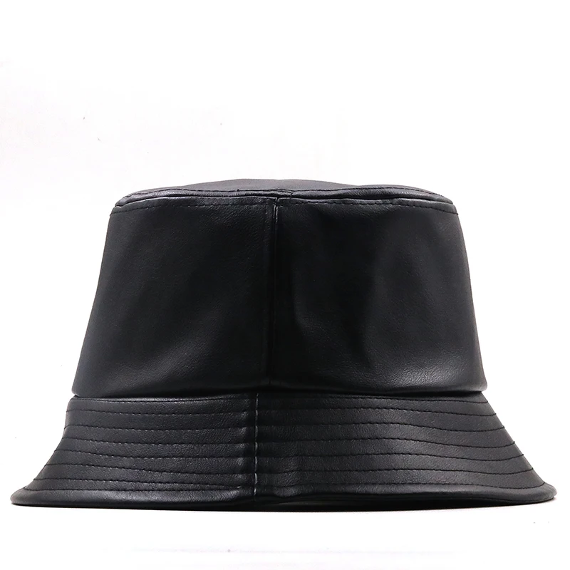 Simple Leather Bucket Hat Women Reversible Pu And Cotton Soild Sun Hat Fashion Bob Panama Autumn Waterproof Girl Fisherman Hat