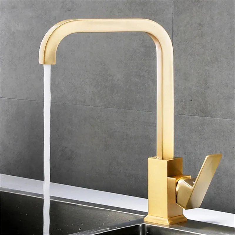 Kitchen Sink Faucet,Hot and Cold Mixer,Rotating Single Handle, Deck Mounted Taps,Brass Brushed Gold,Gun Grey, New Arrivals Crane