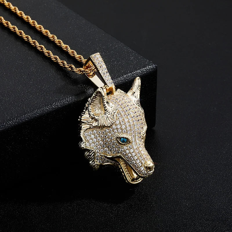 Hip Hop AAA+ CZ Stone Paved Bling Ice Out Cool Wolf Head Pendants Necklaces for Men Rapper Jewelry Drop Shipping