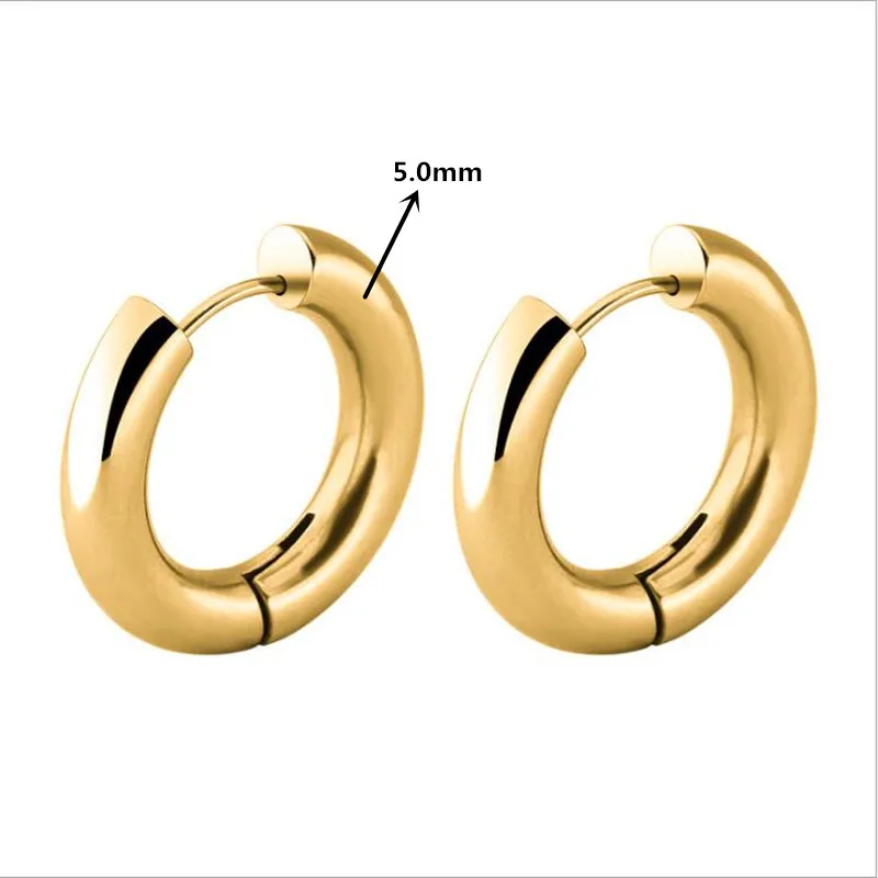 Men 5.0mm Thick 316 Stainless Steel Brief Cricle Hoop Earrings No Fade Allergy Free