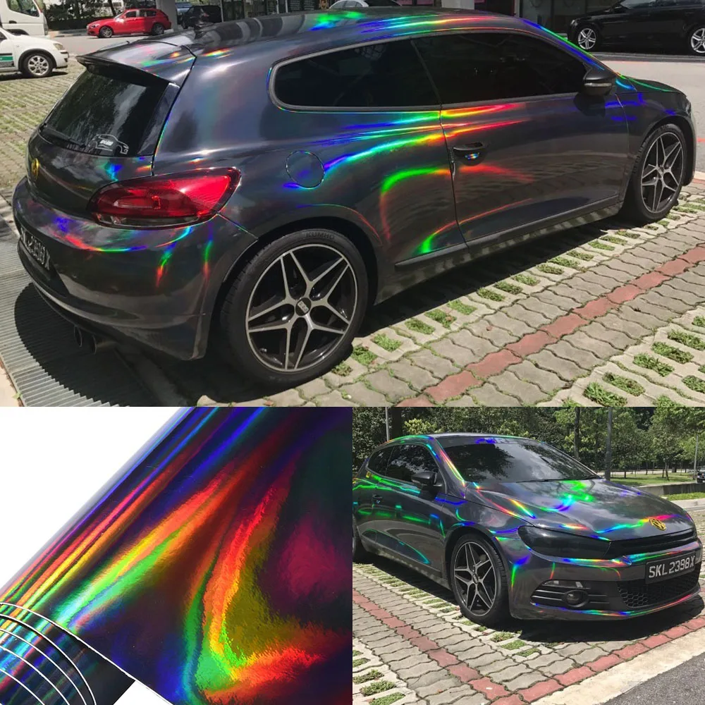 

10Mx1.52M Ultra Gloss Holographic Laser Chrome Metallic Car Vinyl Wrap Sheet Decals Sticker Roll Color Change Film