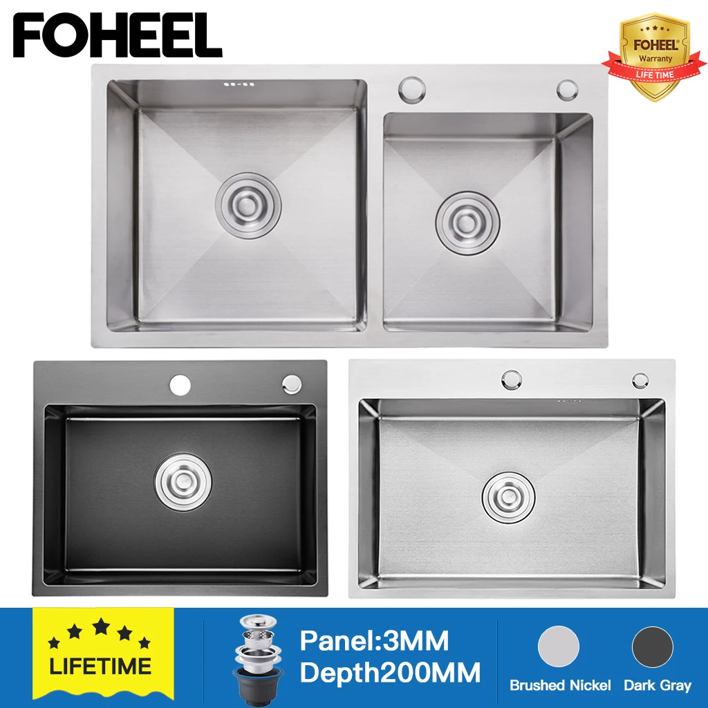 

FOHEEL Kitchen Sink Basin Single Double Triple Kitchen Sink Drain Basket And Drain Pip Rectangular with Stretch Basket Gift