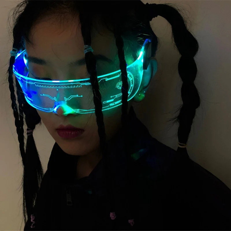 SO&EI LED Luminous Sunglasses Vintage Punk Goggles Men Women Fashion Party Christmas Colorful Light Up Glasses Shades UV400