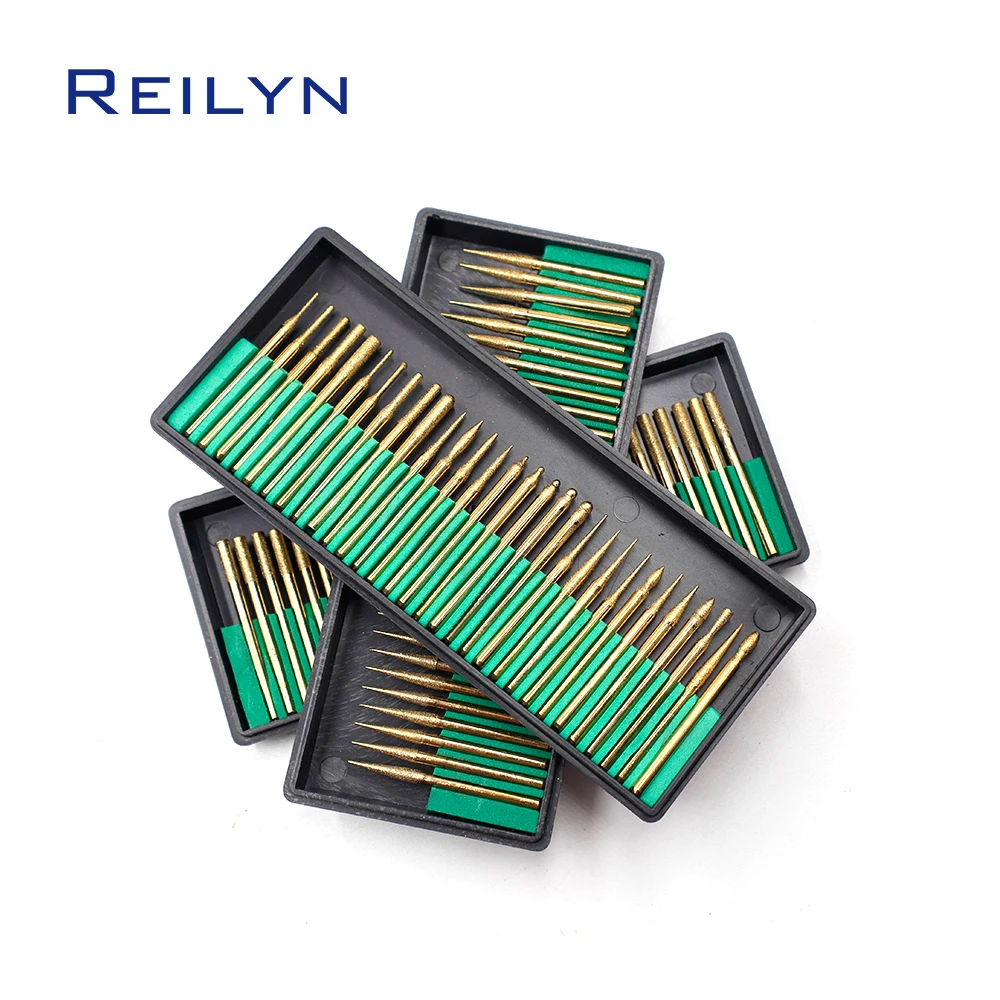 30pcs 120# 3x3mm Abrasive Bits Titanium-plated Diamond Grinding PointStone Peeling Jade Grinding Nails Polishing Bits Manicure