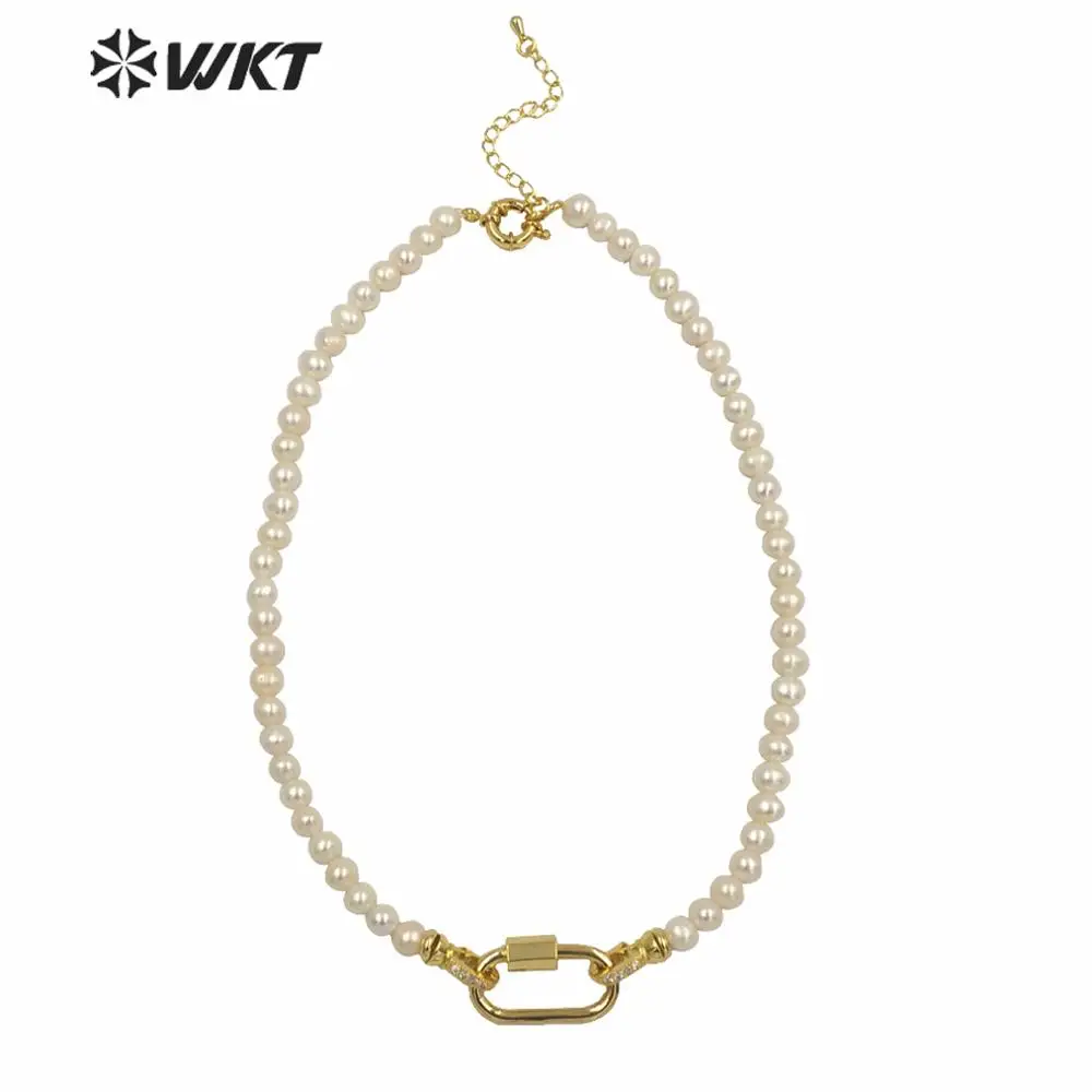 WT-JN134 Hot Amazing hand strand round pearl chocker necklace 16 inch white freshwater pearl beads necklace in gorgeous style