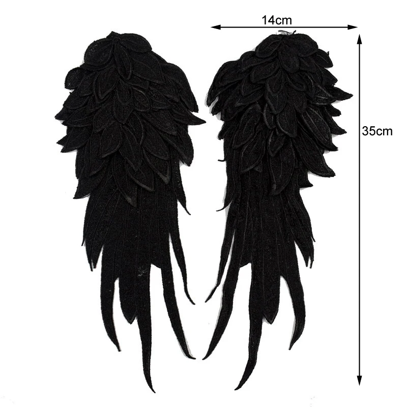 1Pairs New 3D Lace Angles Wing Patches Black White DIY Clothes Patches Soft Wing Lace Patches For Dress Socks Sleeves Decors