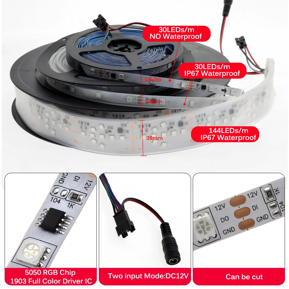 RGB Dream Color Changeable LED Strip 5050 Flowing Water Light 5M with 133 Program RF Controller Holiday Decoration Fairy Lights.