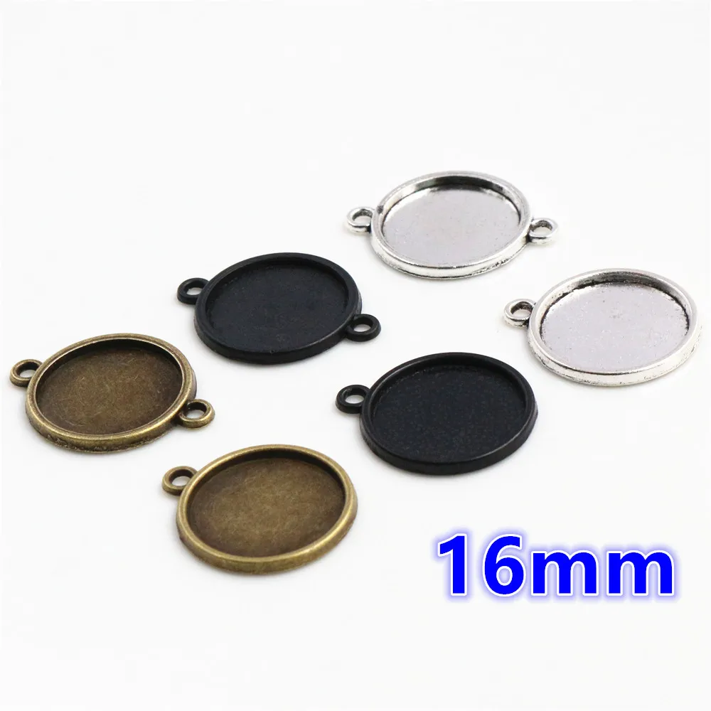 

20pcs 16mm Inner Size Antique Bronze And Silver Plated Black Plated 6 Simple Style Cabochon Base Cameo Setting Charms Pendant