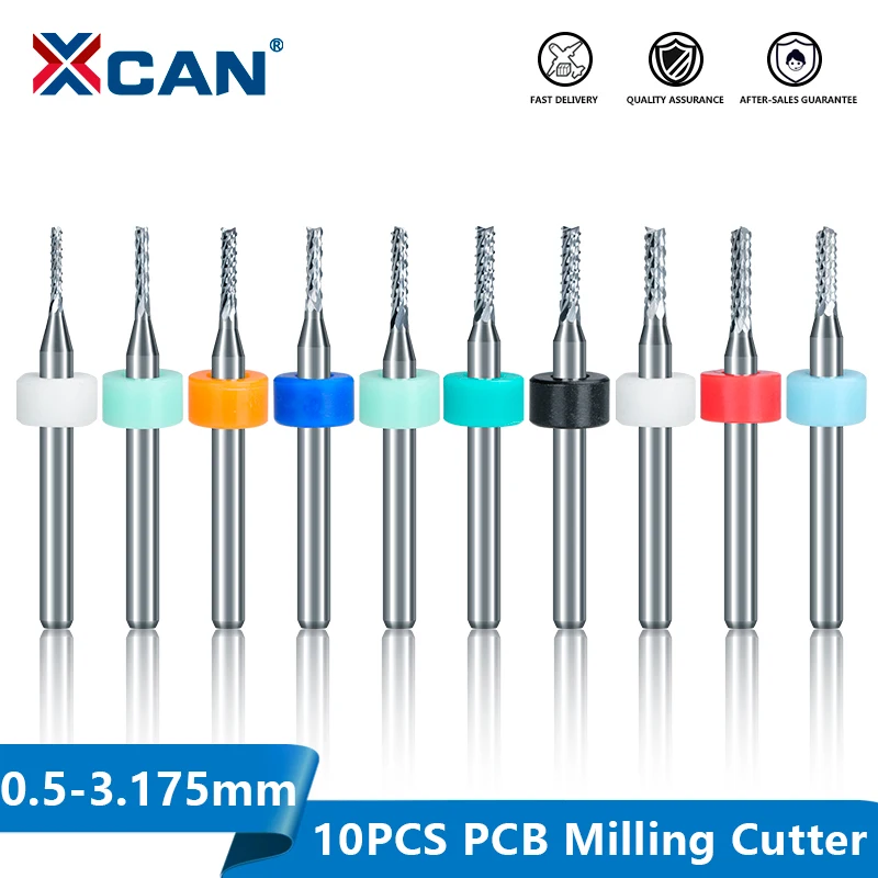 Frez trzpieniowy XCAN 10 szt. 0,5-3,175 mm z węglika spiekanego do PCB, frez do frezarek CNC z chwytem 3,175 mm, frez do grawerowania.
