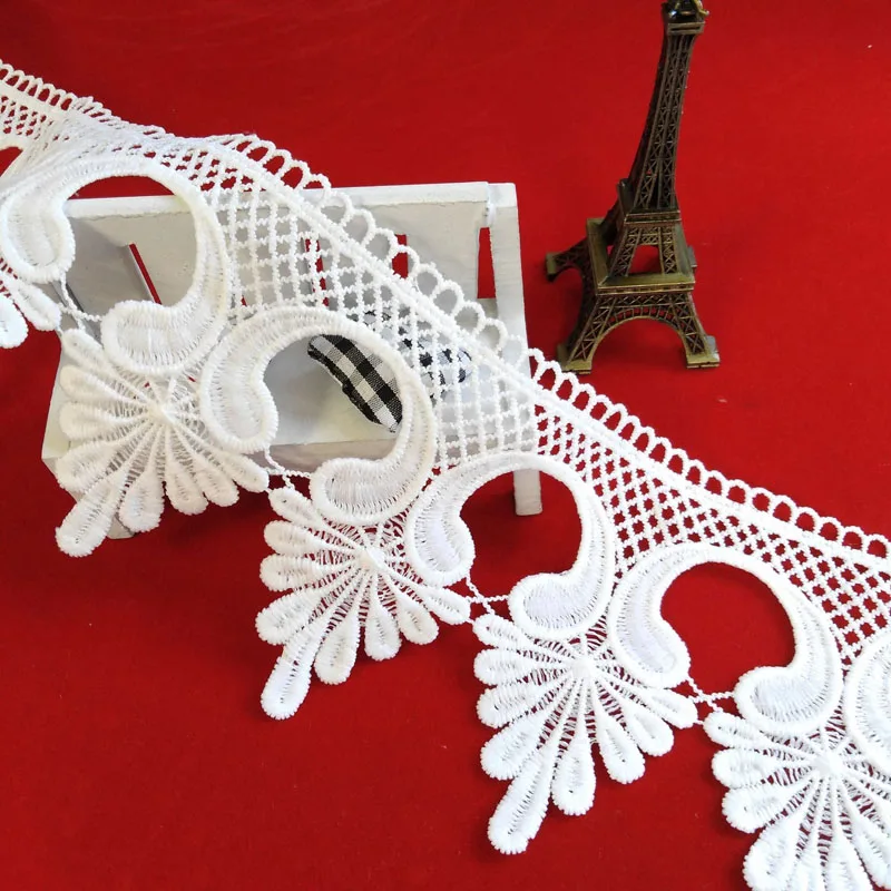 9.5CM Wide Exquisite Retro White Water-Soluble Embroidery Flower Ribbon Lace Fabric DIY Sewing Supplies