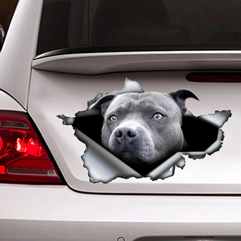 EARLFAMILY 13cm x 7.8cm Blue Pitbull Car Sticker Torn Metal Decal Reflective Stickers Waterproof Car Styling Pet Car Decoration