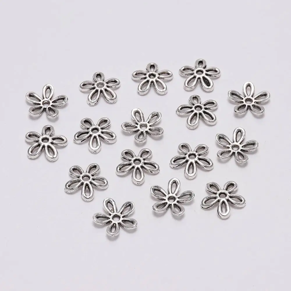 

50pcs/Lot 11.5mm 5 Petals Antique Simple Hollow Flower Loose Sparer Apart End Bead Caps For DIY Jewelry Making Findings