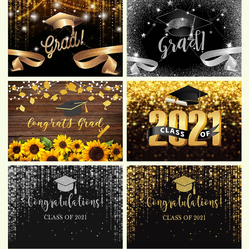 

Graduation Ceremony Background 2021 Graduate Celebration Party Banner Decoration Backdrop Gold Sliver Font Adult Photo Studio