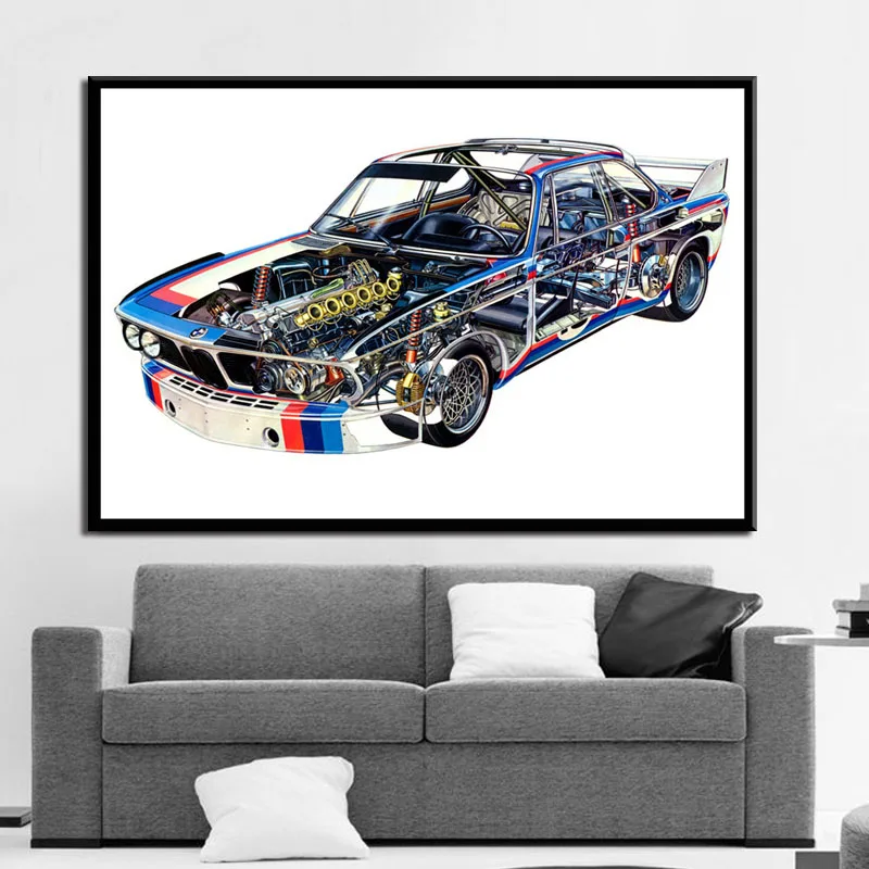 NT082 Racing Car Chart Hot  M3 E30 Component Diagram Poster Wall Art Canvas Painting Picture Prints Living Home Room Decor