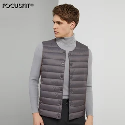 Chaleco de plumón para hombre, ropa interior y exterior, sin mangas, cuello redondo, ligero, forro polar, Otoño e Invierno