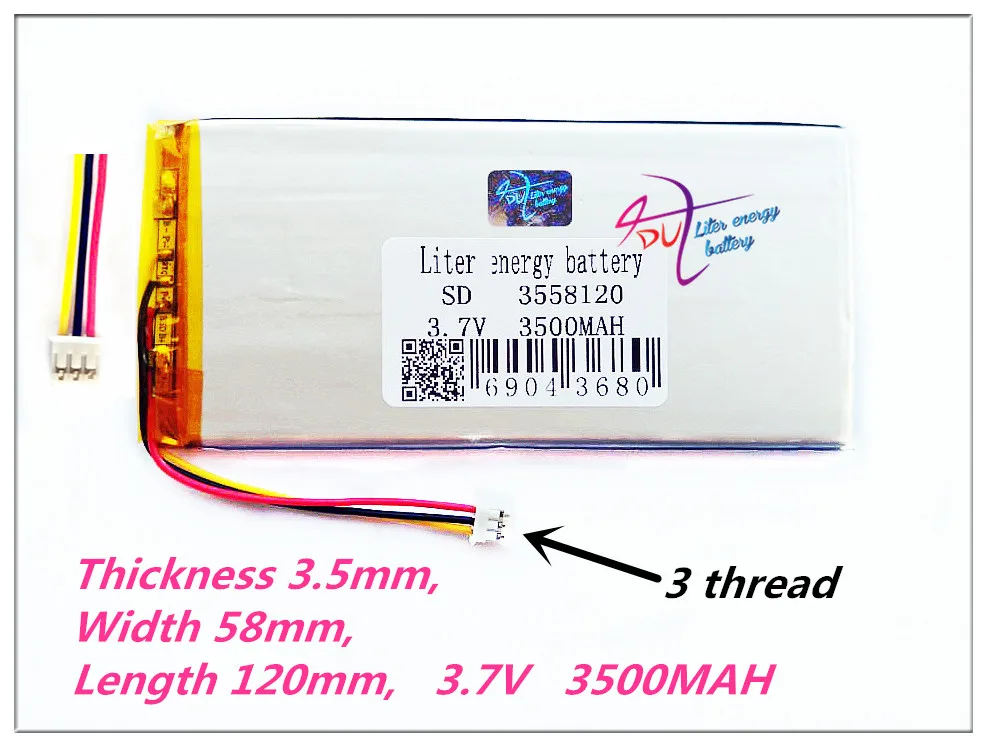 3 thread 3558120 3.7V 3500mah Lithium polymer Battery with Protection Board For PDA Tablet PCs Digital Products