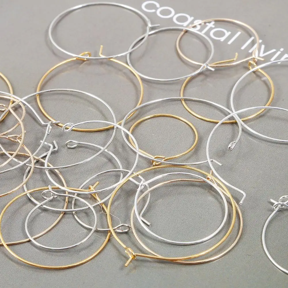 50pcs 20 25 30 35 mm Silver Gold Color Hoops Big Circle Ear Stud Hoops Earrings Wires For DIY Brincos Jewelry Making Blank Base