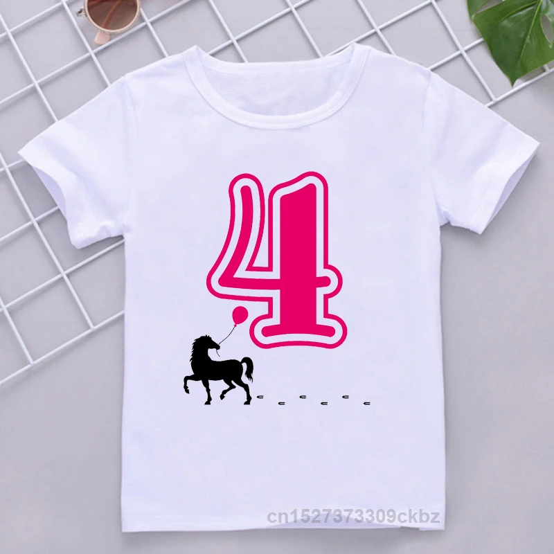 Cute Design Kid's T-shirt 4-12 Years Old Horse Birthday Shirt Girls T Shirt Summer Casual Funny Boys Tshirts Tops