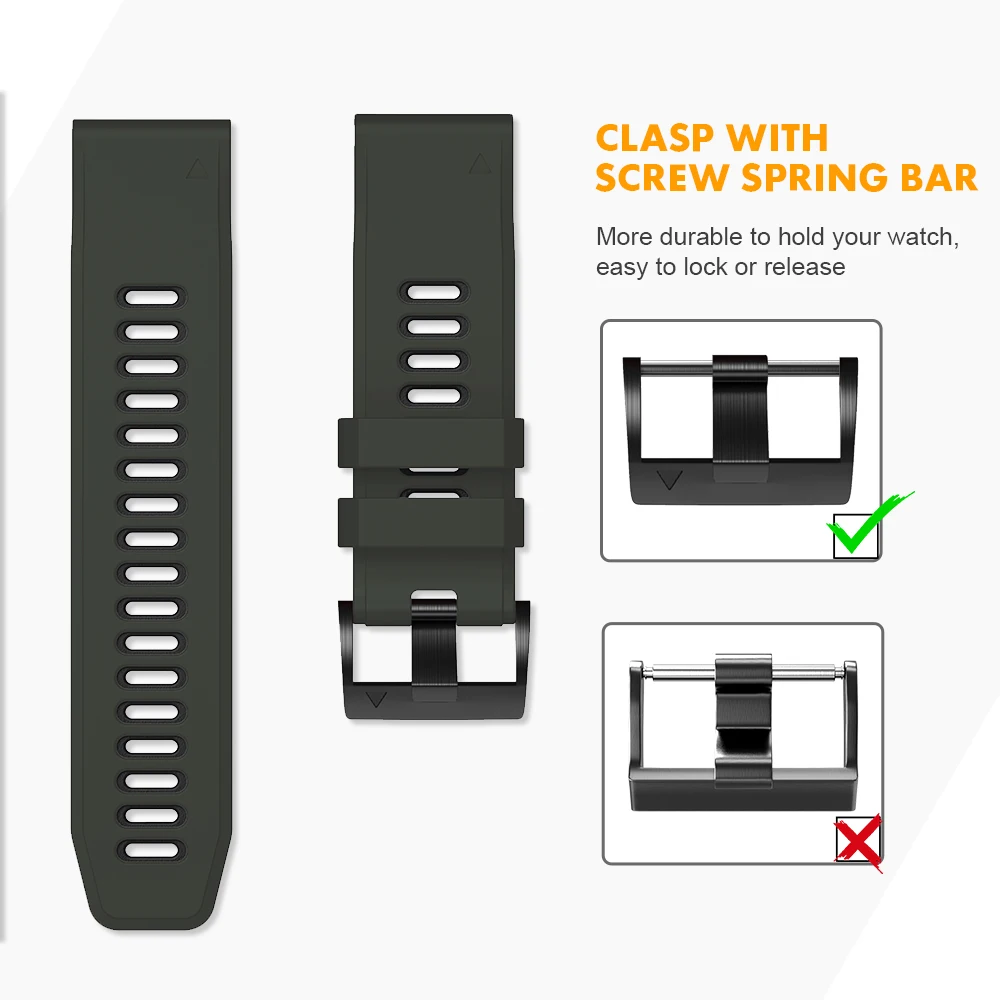 ANBEST 26mm 22mm 20mm Band for Fenix 6X Silicone Strap with Quick Release Watchband for Fenix 6 5 6X 5X Plus/945/935