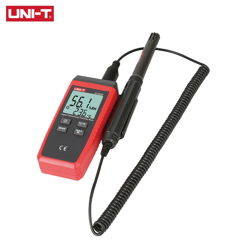 UNI-T UT333S Mini misuratore di umidità della temperatura Igrometro esterno Indicazione di sovraccarico Conversione LCD Retroilluminazione igrometro