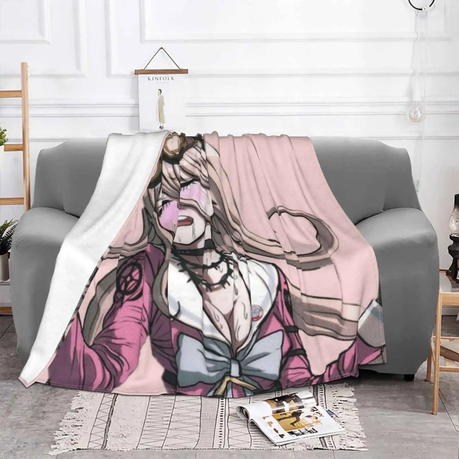 Miu Iruma - Danganronpa New Selling Custom Print Flannel Soft Blanket Danganronpa Miru Iruma Pink Cute Bow Monobear Monomi