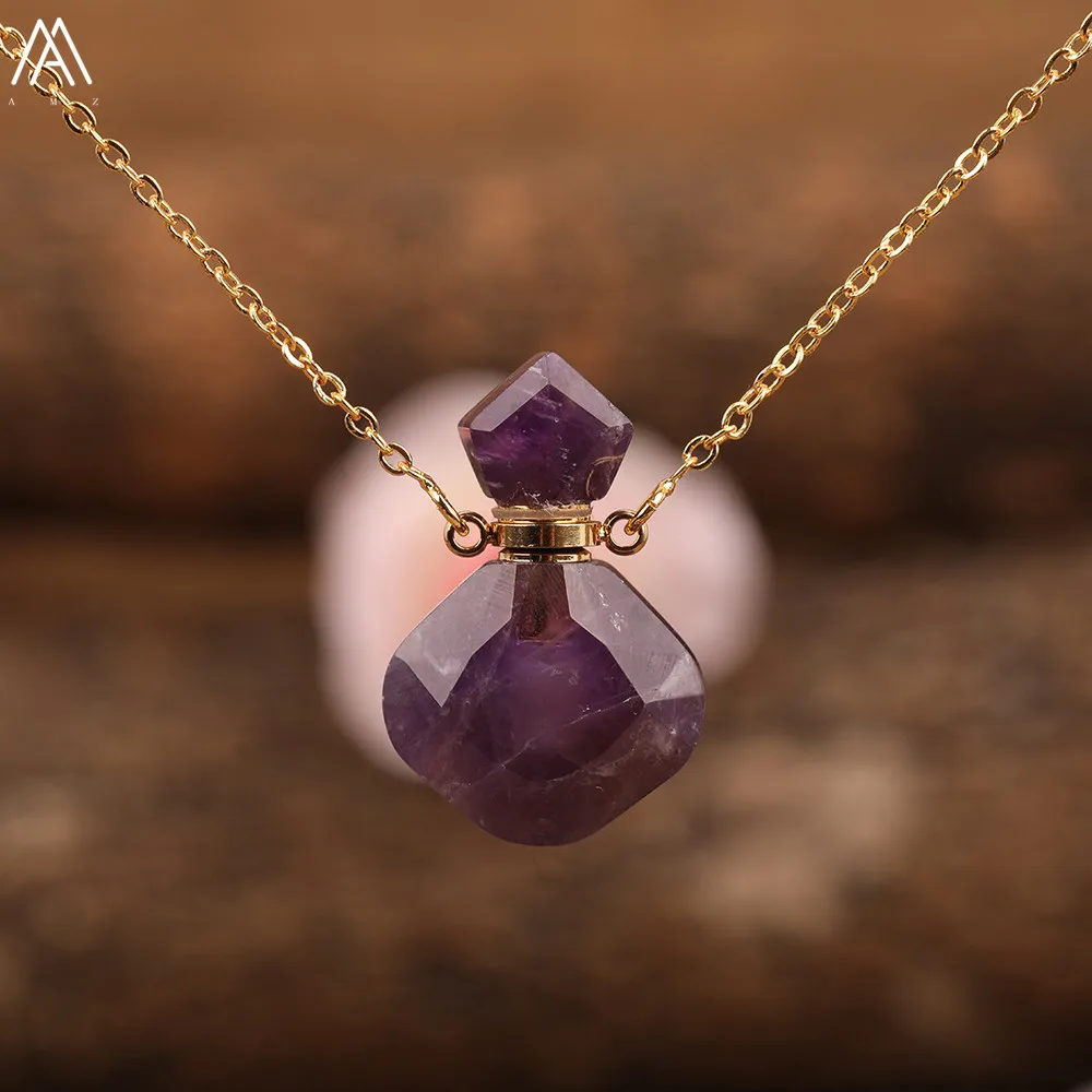 Elegante Frauen Tiny Flash Labradorit Stein Diffusor Flasche Anhänger Halskette Vergoldet Ätherisches Öl Fläschchen Schmuck Geschenk Dropship – Detail 11
