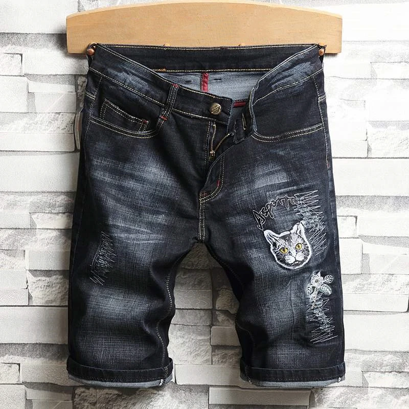 High Quality Men\'s Hole Denim Shorts Summer New Fashion Casual Slim Fit Ripped Retro Short Jeans Male Brand Classic Pants