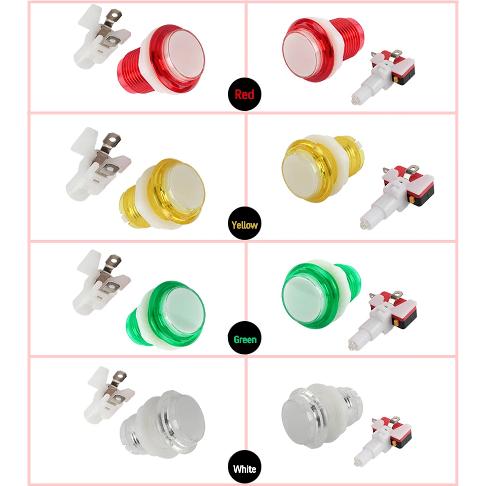 Transparent Push Button with Clear White Cover, LED Lamp Microswitch, Arcade Fighting Games Projects, 12 V, 5V, 28mm, 10 Pcs