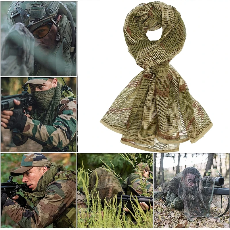 Tactical Neck Scarves Woodland Camo Scarf Sniper Veil Desert Shemagh for Wargame Outdoor Sports