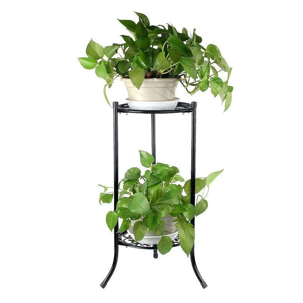 2 Holder Flower Stand Metal Plant Pot Stand Flower Display Shelf Garden Patio Home Outdoor Black Flower Tray Home Decoration