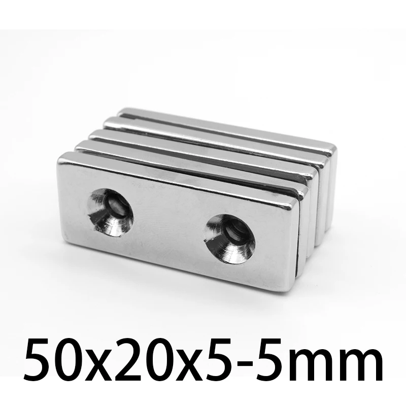 Power Magnetic 50x20x5mm Hole 5mm Strong Square NdFeB Rare Earth Magnet 2 holes 5 Neodymium Magnets 50*20*5-5mm