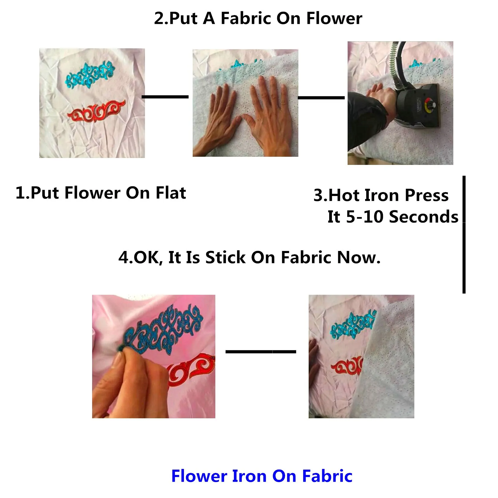 1 Pair Iron On Embroidery Patches Applique Mirror Pairs Windy Flower 3d Flower Budges 17*6cm